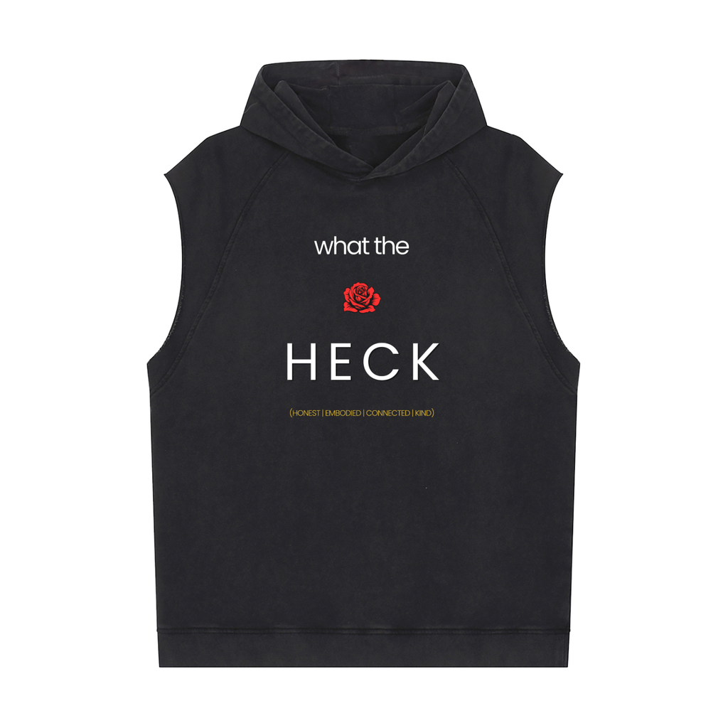 what the HECK [RED ROSE] Snow Washed Sleeveless Hoodie